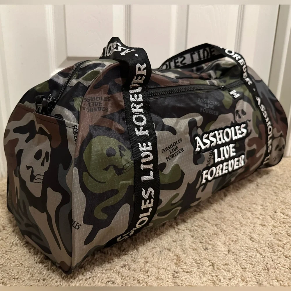 Assholes Live Forever Emotional Baggage Skull Camo Mini Duffle Bag